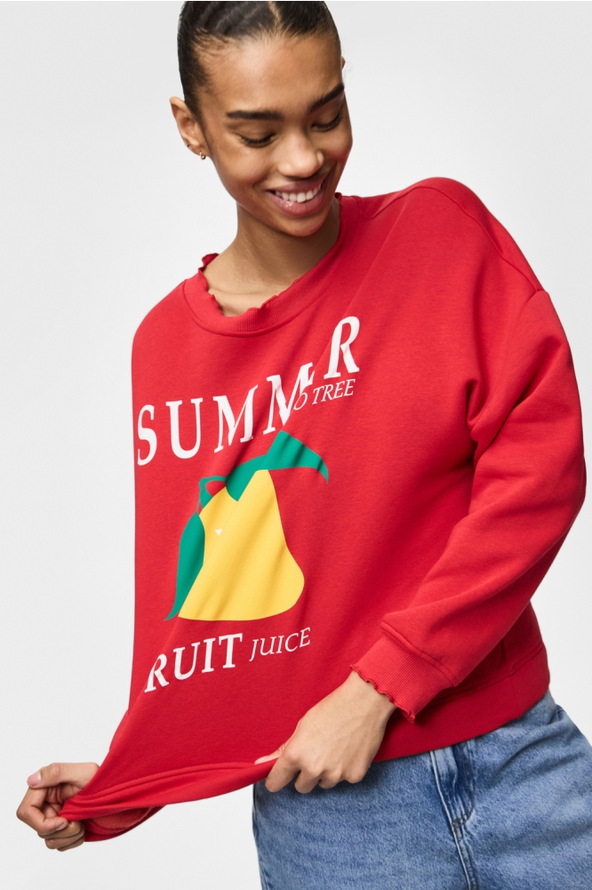 PCMALIAH LS PRINT SWEAT BC 17147858 TRUE RED/MANGO